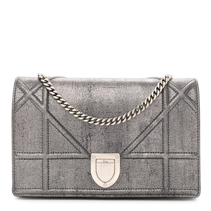 Christian Dior Metallic Brushed Calfskin Diorama Wallet on Chain Pouch Gunmetal 1 of 11
