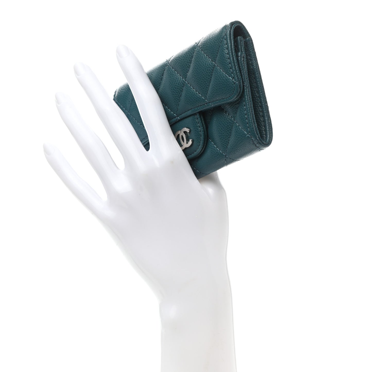 Caviar Quilted Flap Card Holder Wallet Turquoise