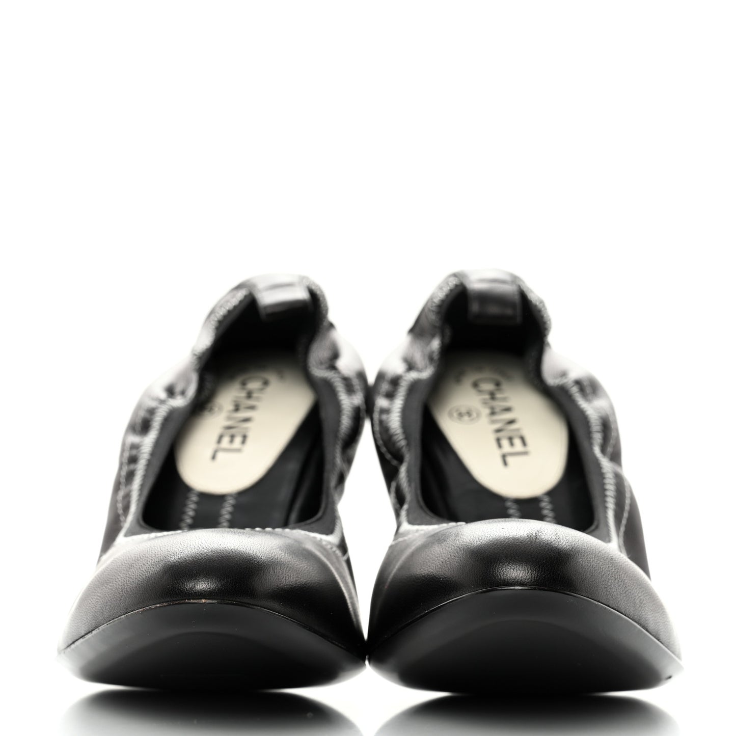 Lambskin CC Elastic Stretch Pumps 42 Black White