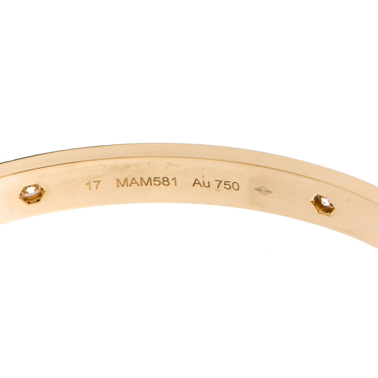 18K Yellow Gold 4 Diamond LOVE Bracelet 17