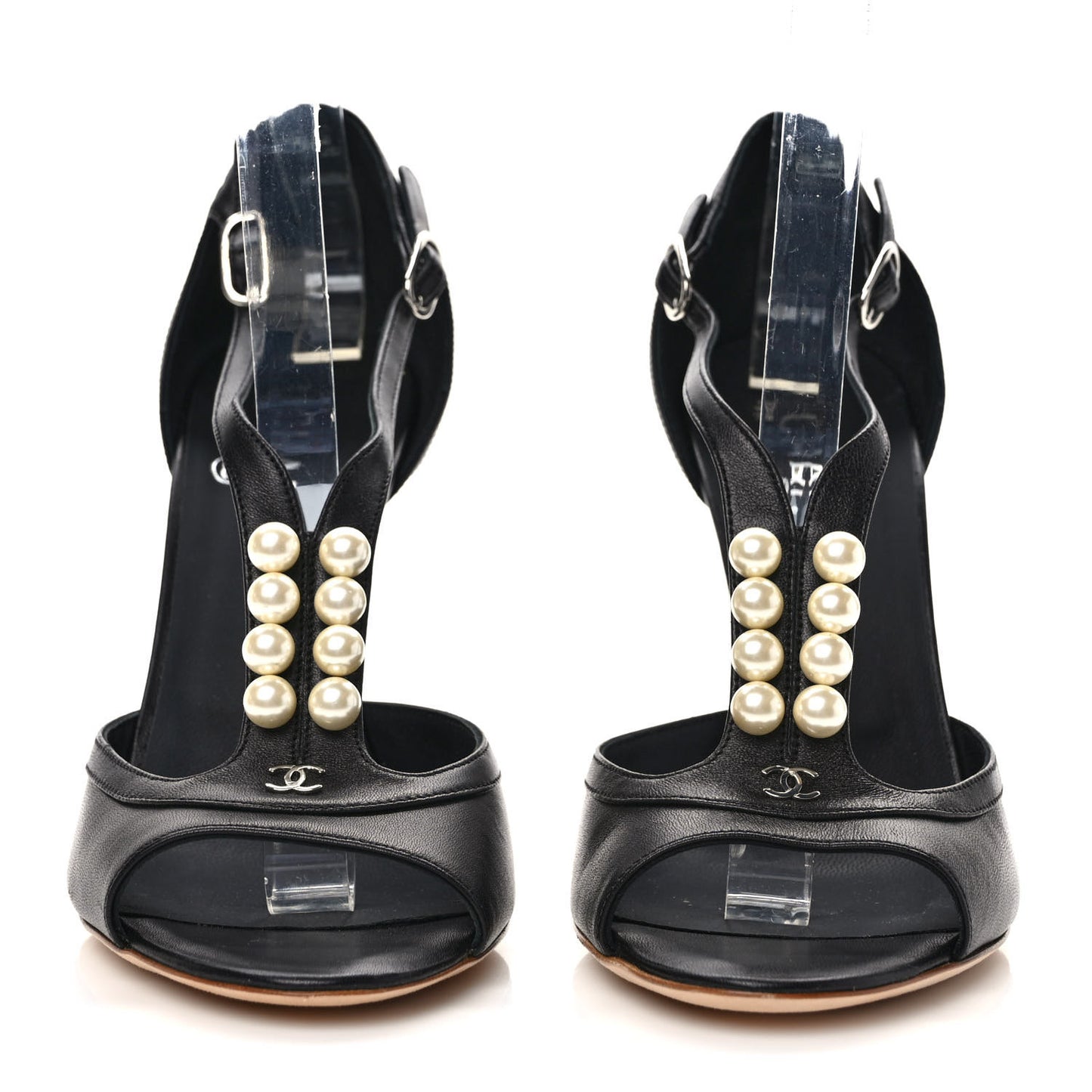 Lambskin Pearl Open Toe Sandals 40.5 Black