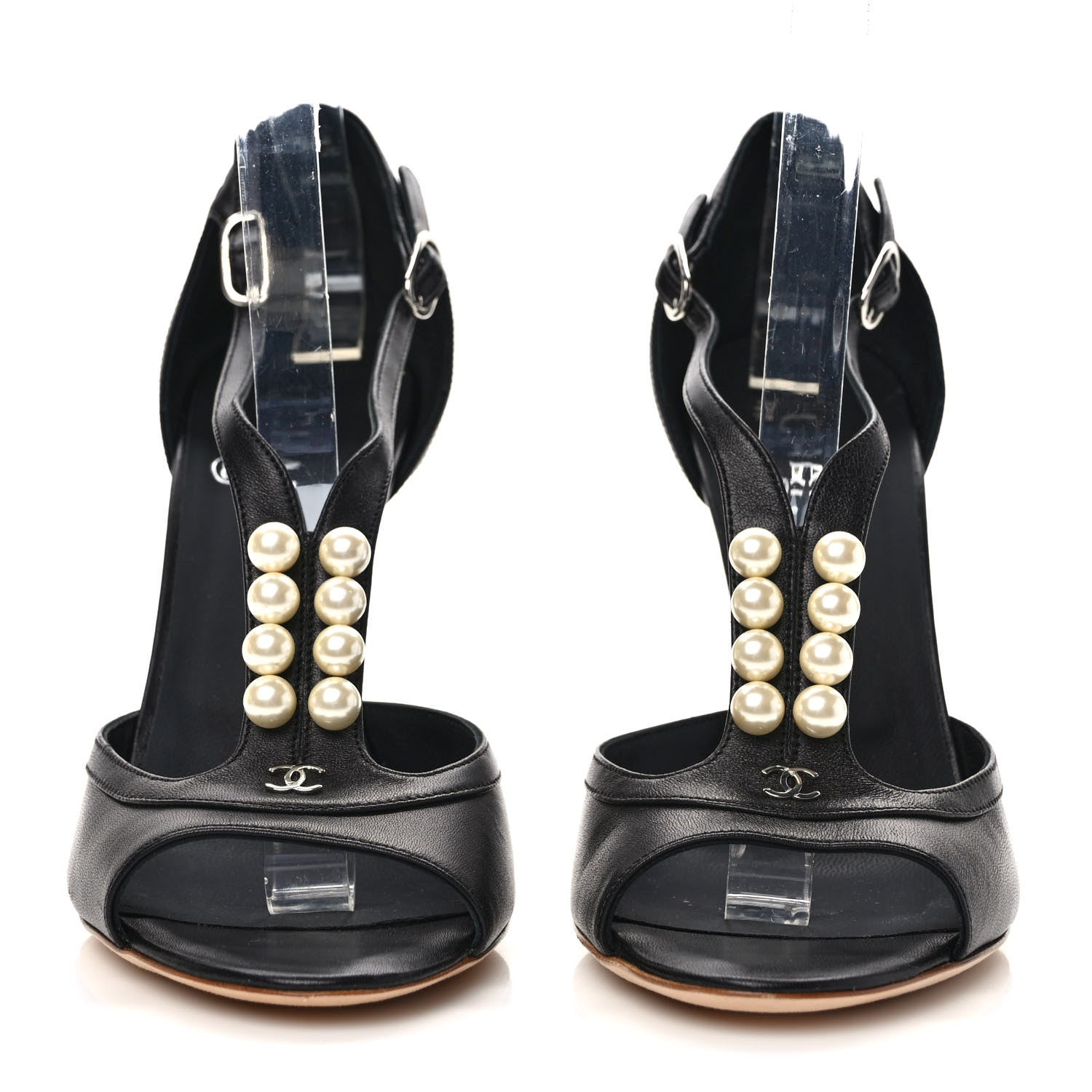 Chanel Lambskin Pearl Open Toe Sandals 40.5 Black 2 of 7