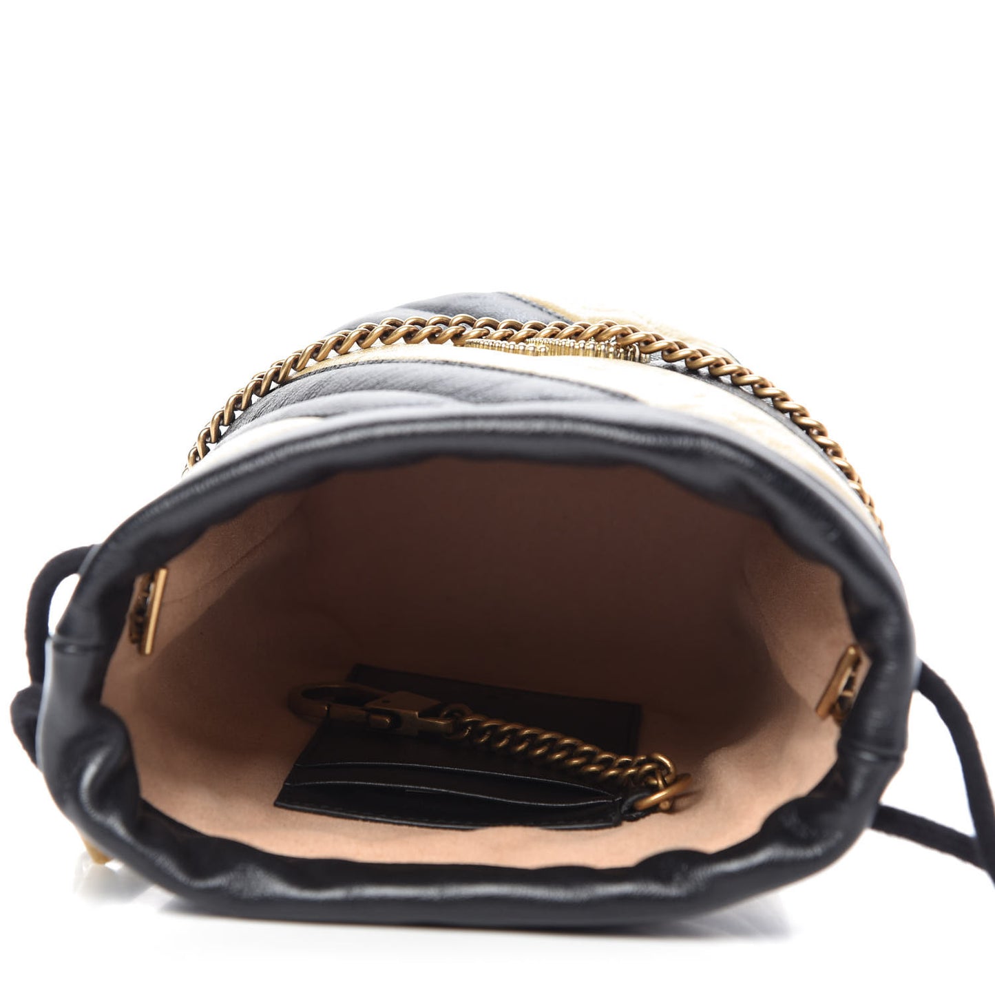 Azalea Calfskin Matelasse Diagonal Patchwork Mini Torchon GG Marmont 2.0 Bucket Bag Black Beige Romantic Cerise
