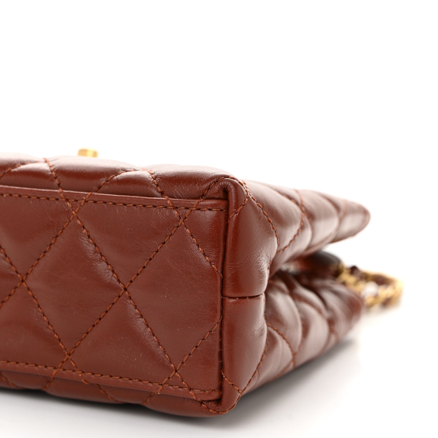 Chanel Shiny Aged Calfskin Quilted Nano Kelly Shopper Brown
