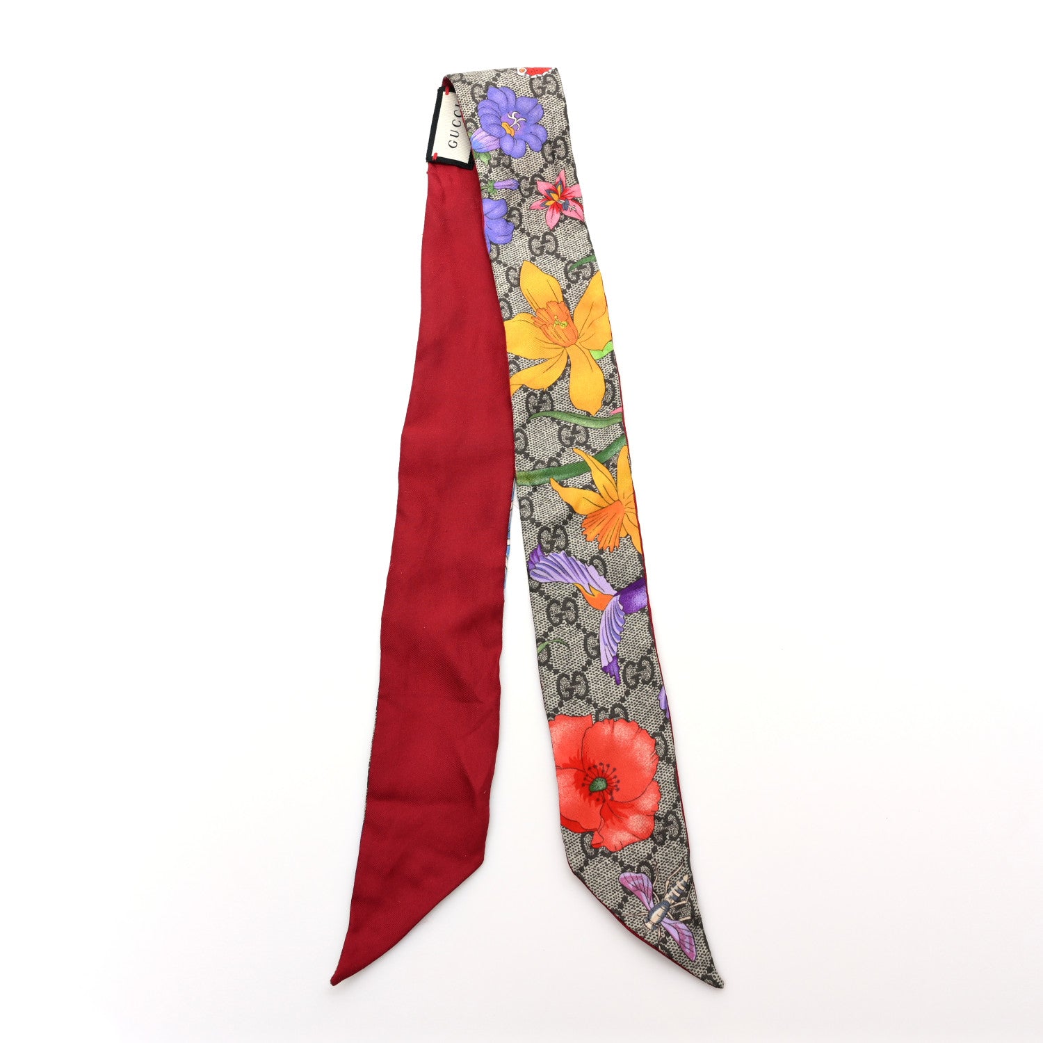 Gucci Silk Twill GG Monogram Special Flory Neck Bow Scarf Beige Pink 2 of 3