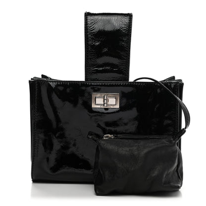 Chanel Patent Mademoiselle Lock Convertible Wrist Clutch Bag Black 1 of 8