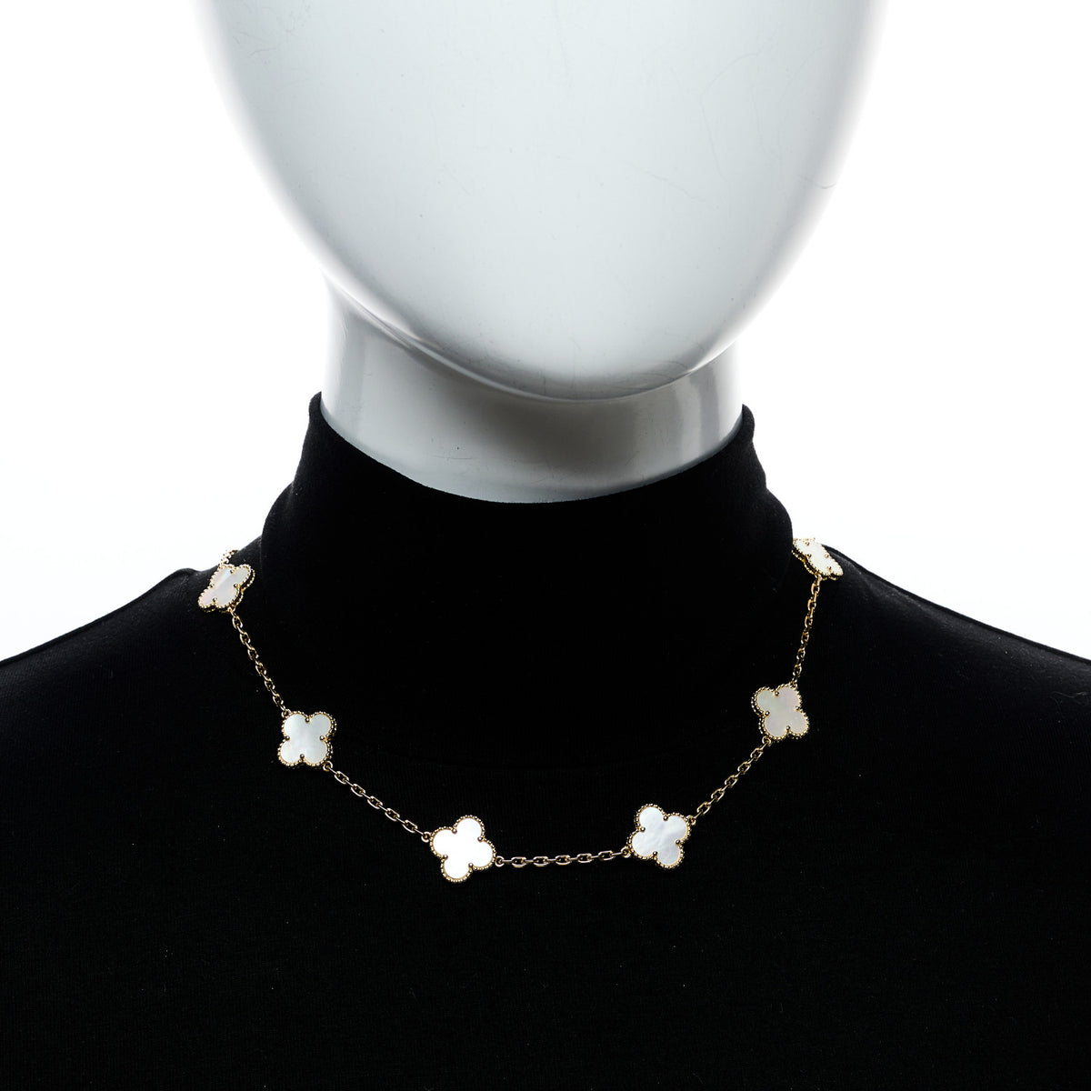 18K Yellow Gold Mother of Pearl 10 Motifs Vintage Alhambra Necklace