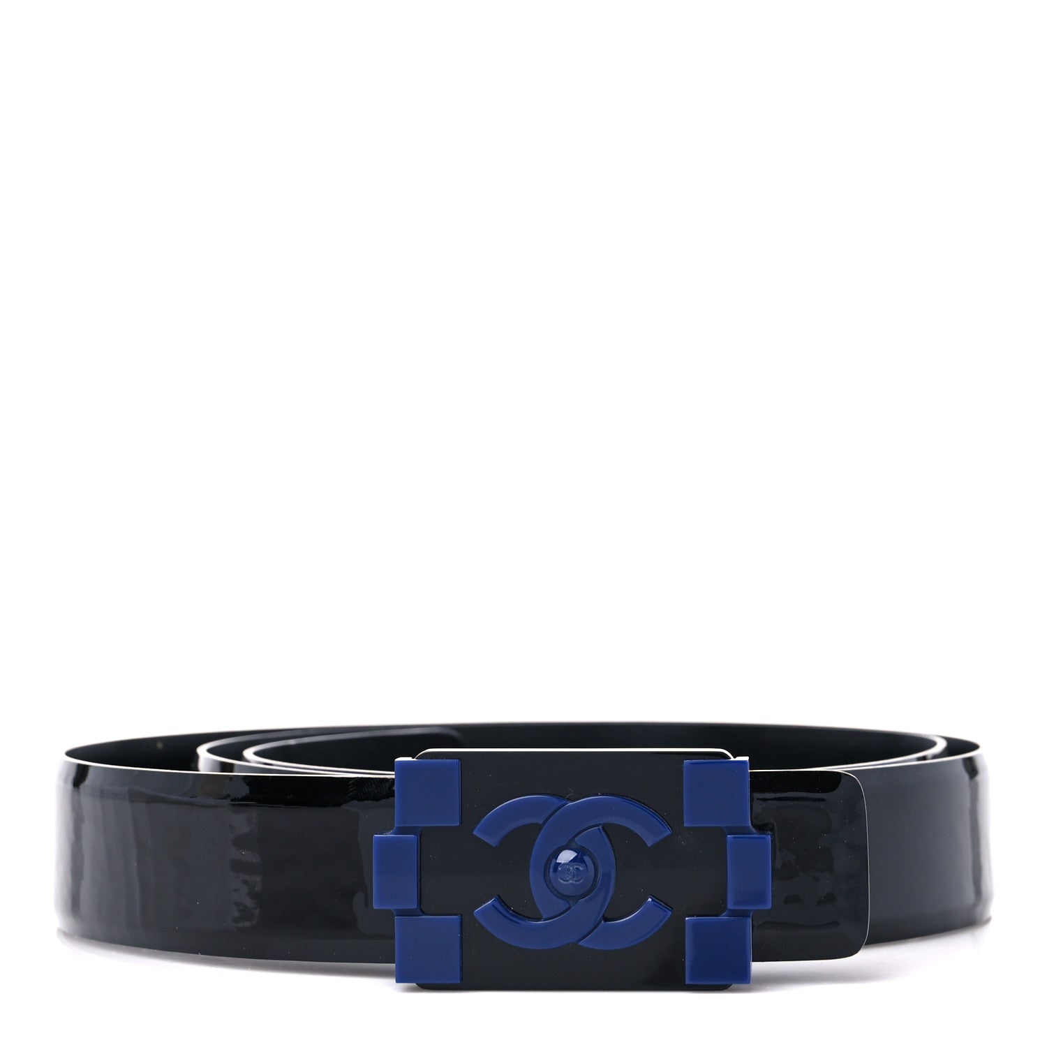 Chanel Patent Plexiglass CC Boy Belt 100 40 Black Blue 1 of 6