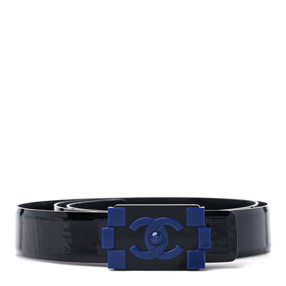 Chanel Patent Plexiglass CC Boy Belt 100 40 Black Blue 1 of 6