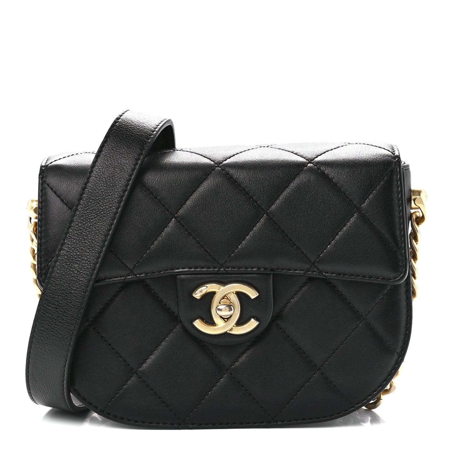 Calfskin Quilted Moon Messenger Black