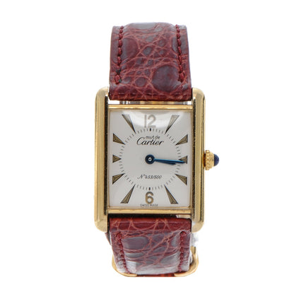 Cartier Sterling Silver Vermeil Alligator 20mm Must de Cartier Tank Quartz Watch Red 1 of 11