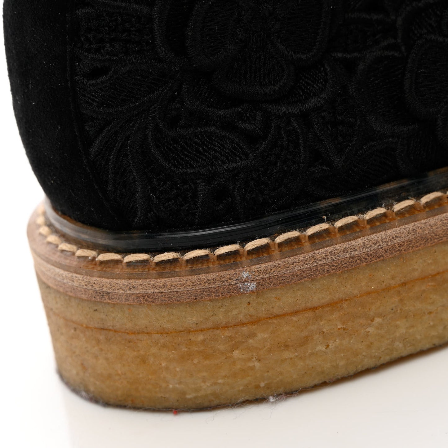 Embroidered Flower Calfskin Lace Up Boots 38.5 Black
