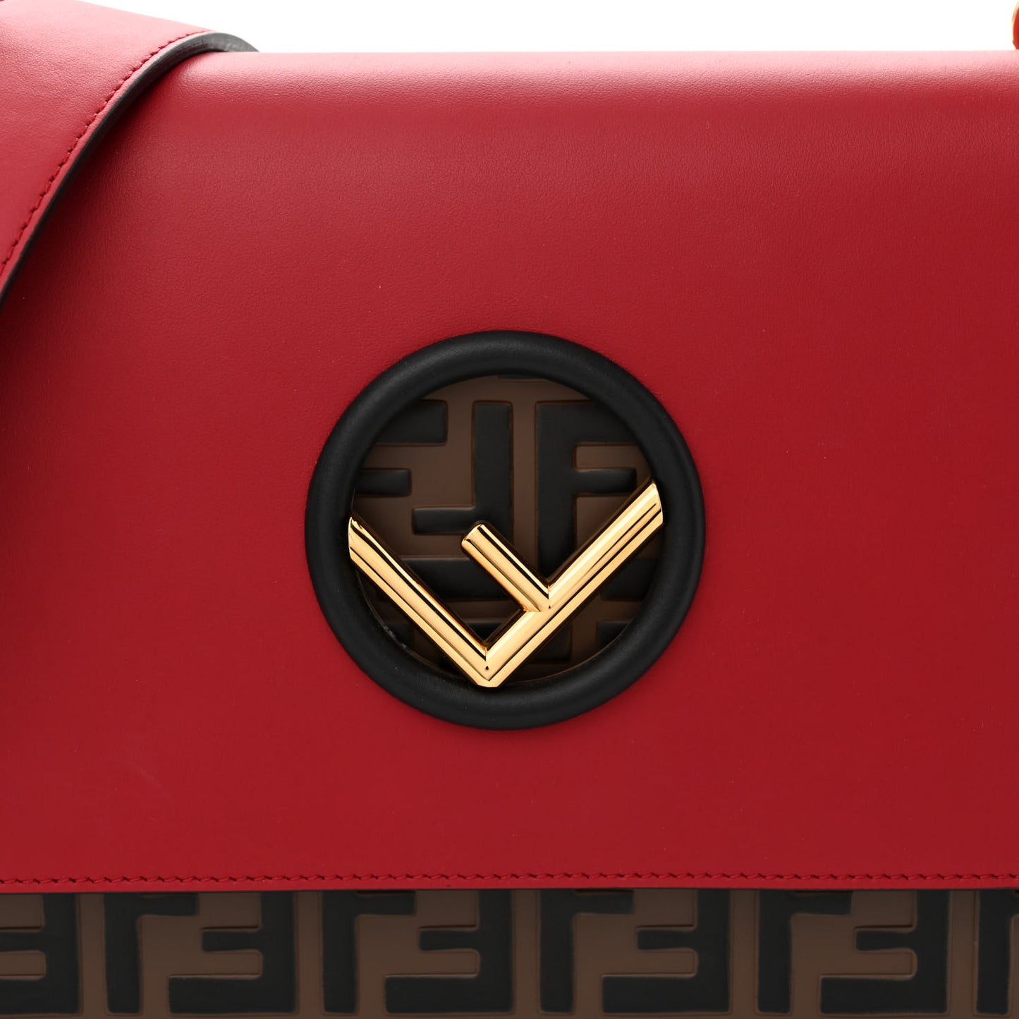 Vitello Century F is Fendi Bi-Color FF 1974 Embossed Kan I Shoulder Bag Fragola Maya Black