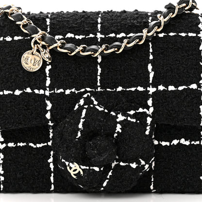 Chanel Tweed Quilted Mini Rectangular Camellia Flap Black White 8 of 11
