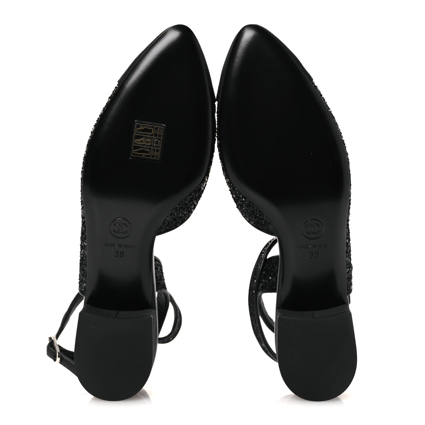 Glitter Grosgrain Cap Toe CC Ankle Wrap Pumps 38 Black