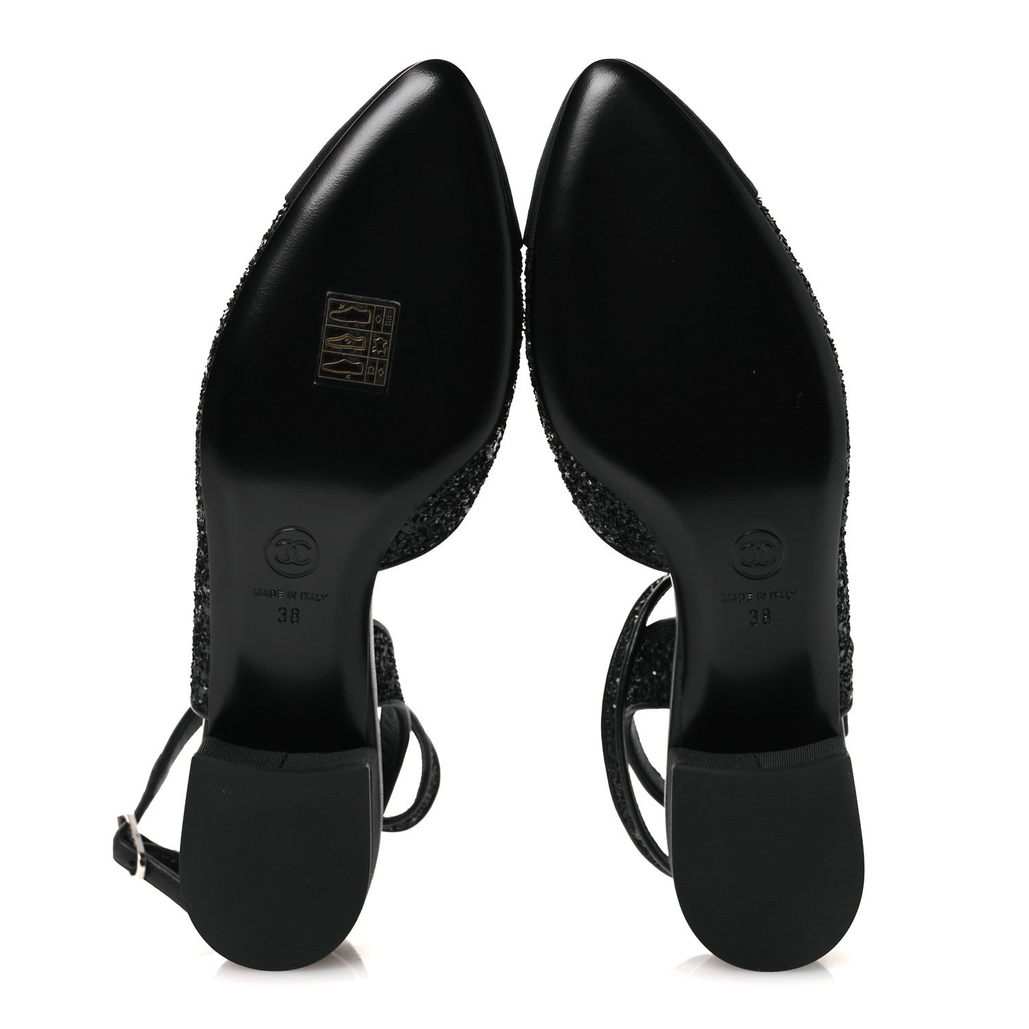 Chanel Glitter Grosgrain Cap Toe CC Ankle Wrap Pumps 38 Black 7 of 11