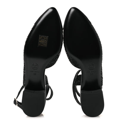 Chanel Glitter Grosgrain Cap Toe CC Ankle Wrap Pumps 38 Black 7 of 11
