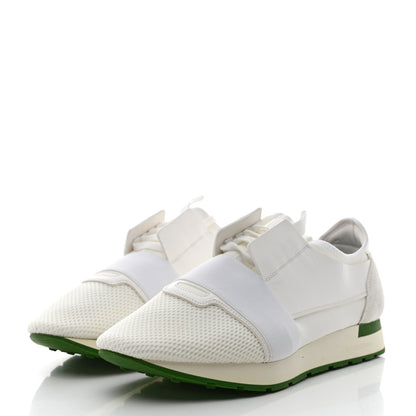 Balenciaga Calfskin Neoprene Mesh Suede Mens Race Runner Sneakers 44 White Green 3 of 9