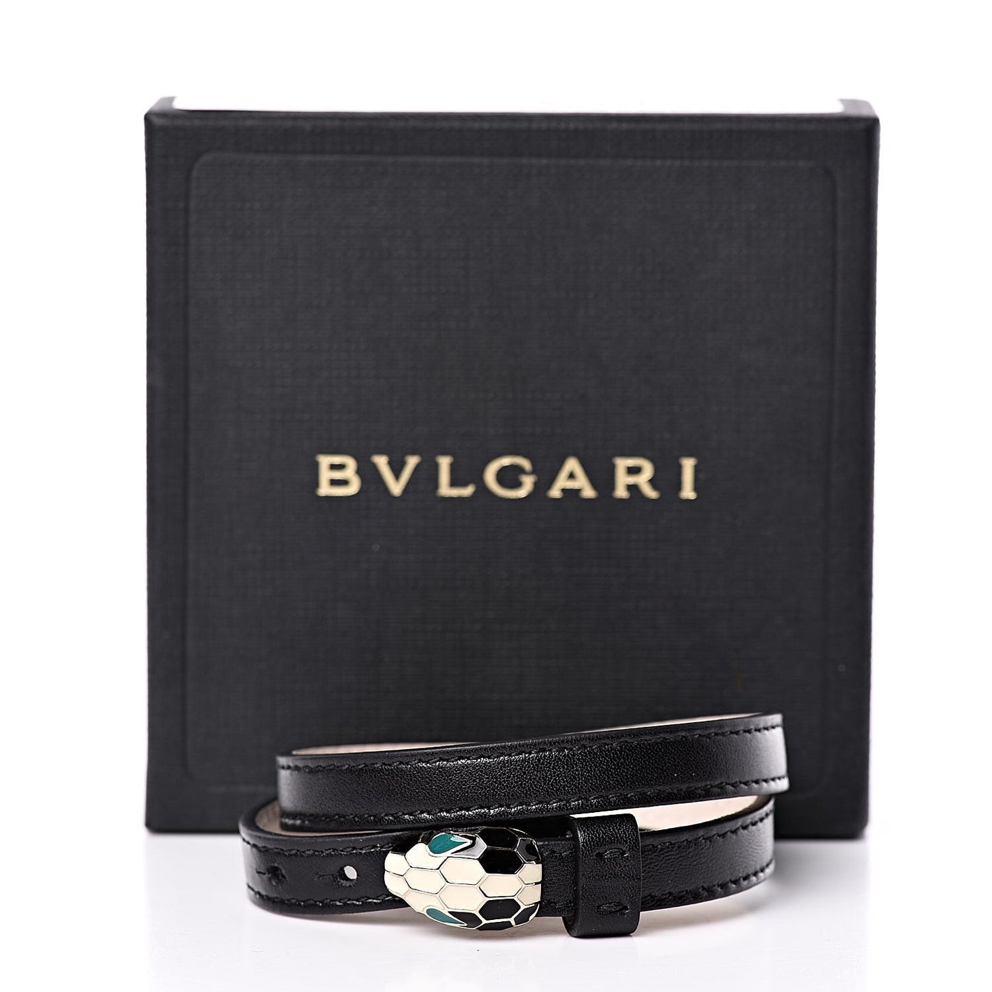 Calfskin Serpenti Forever Double Coil Bracelet Black