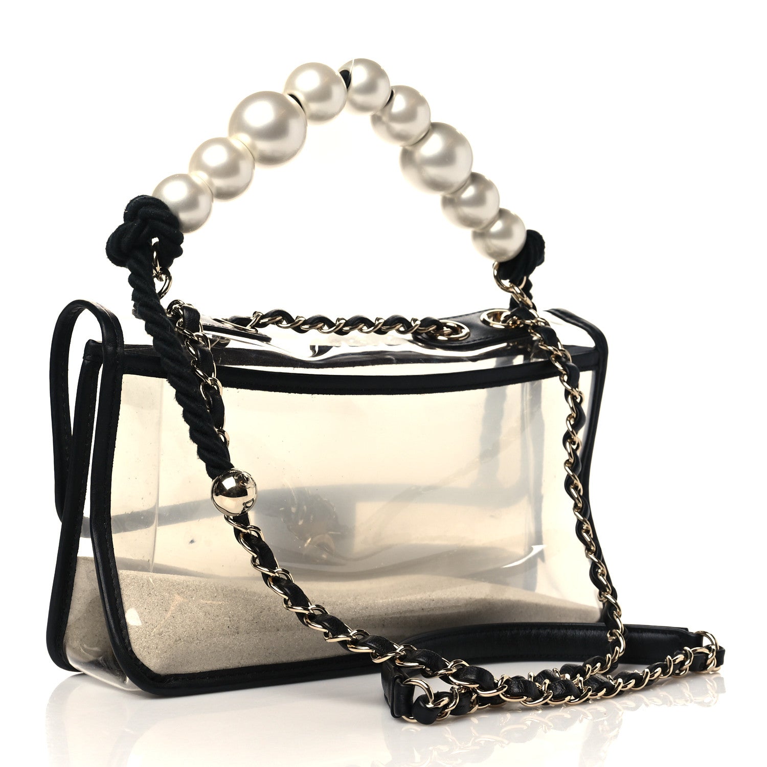 Chanel Lambskin PVC Sand By The Sea Flap With Pearl Strap Black 3 of 9