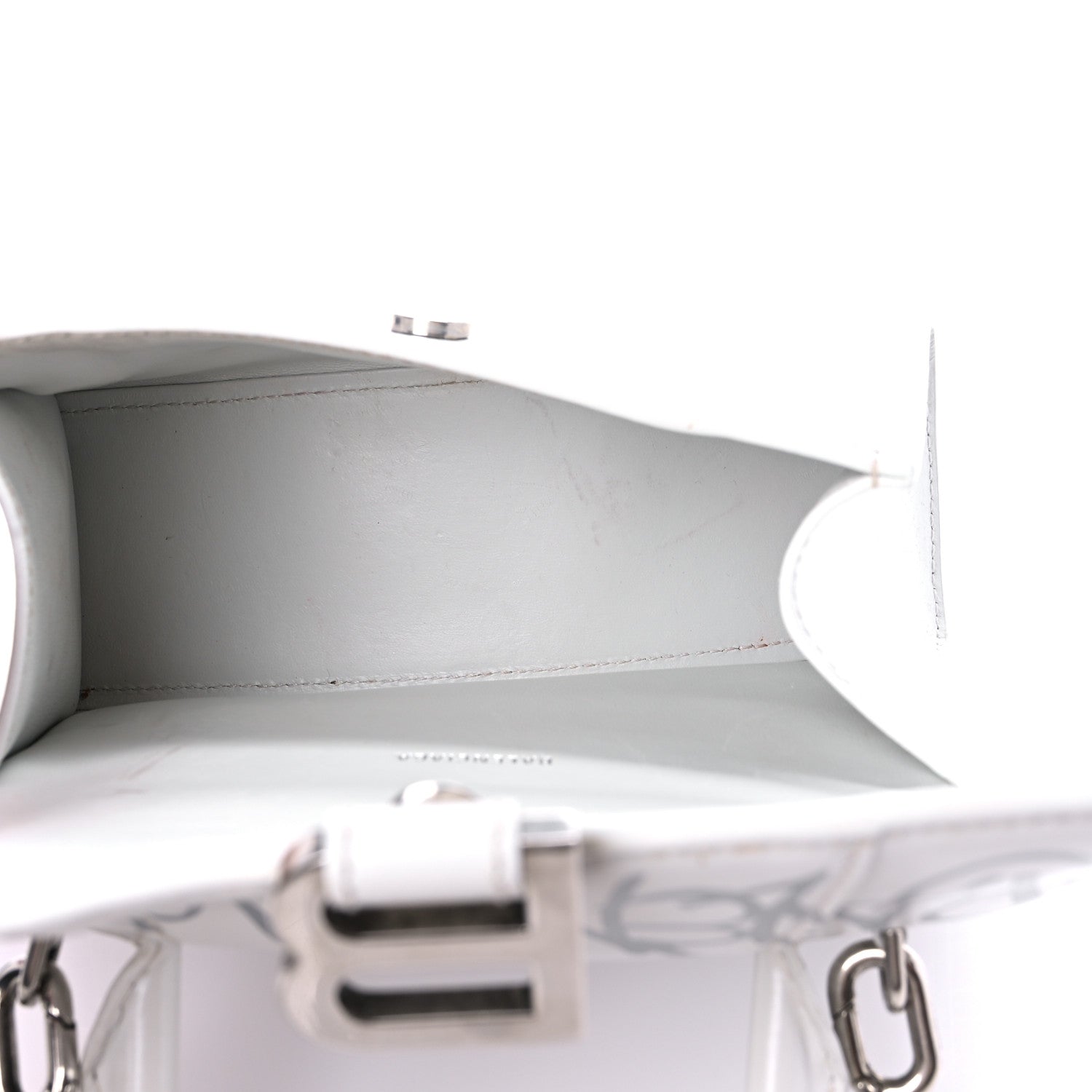 Balenciaga Box Calfskin Graffiti Logo Hourglass Top Handle Bag XS White Light Silver 4 of 16