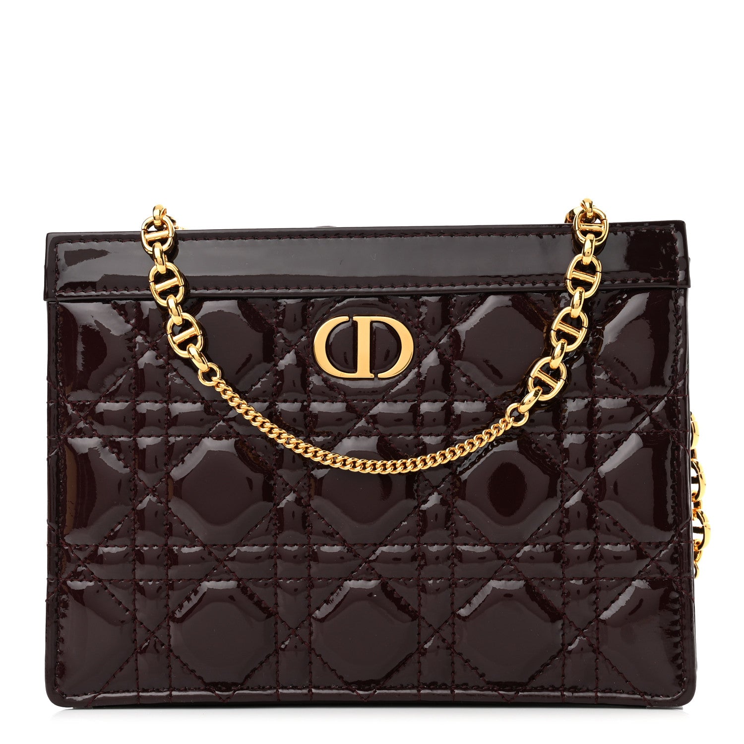 Christian Dior Patent Cannage Caro Zipped Pouch With Chain Amaranth 1 of 12