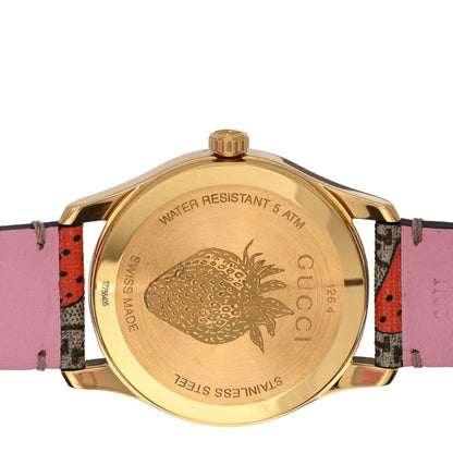 Gucci Stainless Steel Canvas 38mm G-Timeless GG Supreme Strawberry Quartz Watch Brown 4 of 4
