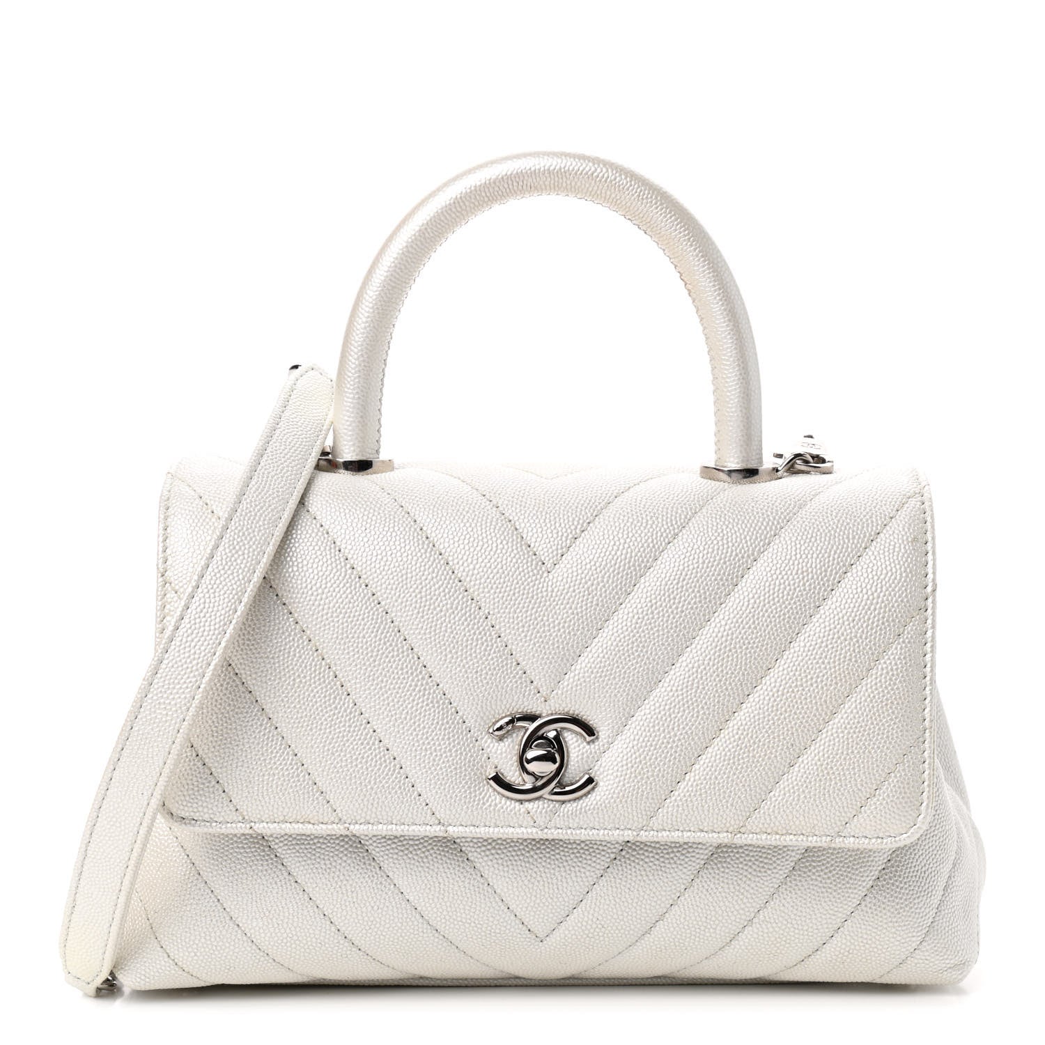 Chanel Iridescent Caviar Chevron Quilted Mini Coco Handle Flap White 1 of 9