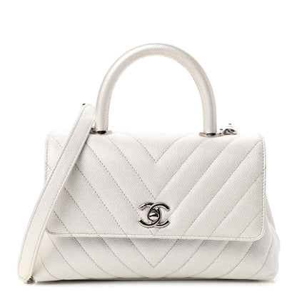 Chanel Iridescent Caviar Chevron Quilted Mini Coco Handle Flap White 1 of 9