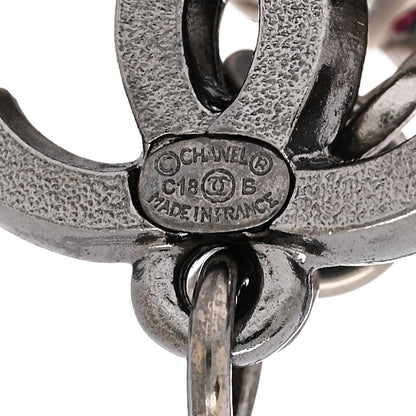 Chanel Crystal CC Logo Chain Drop Earrings Silver Blue Pink 4 of 4