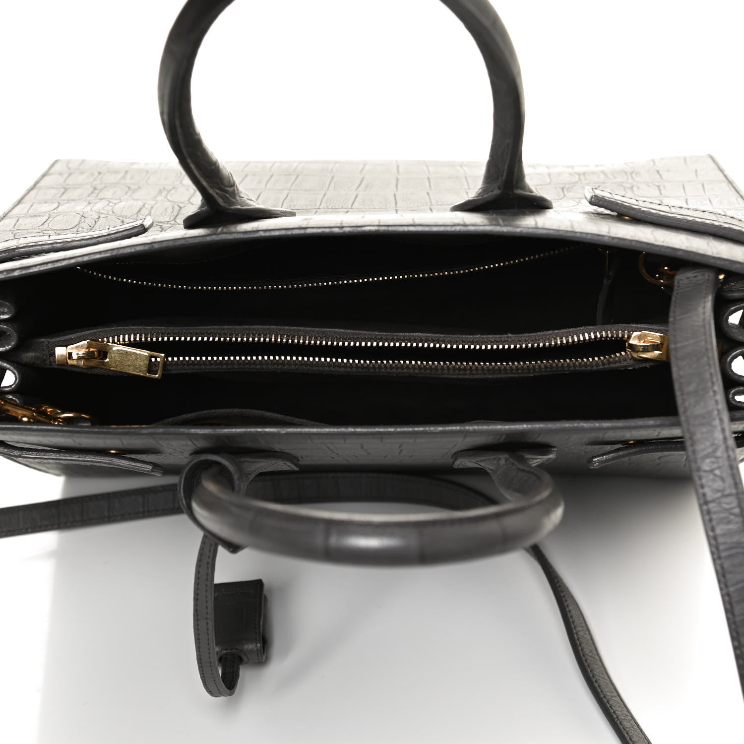 Saint Laurent Calfskin Crocodile Embossed Small Sac De Jour Fog 5 of 12