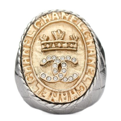 Chanel Crystal CC Crown Signet Ring 5.5 Gold 1 of 5