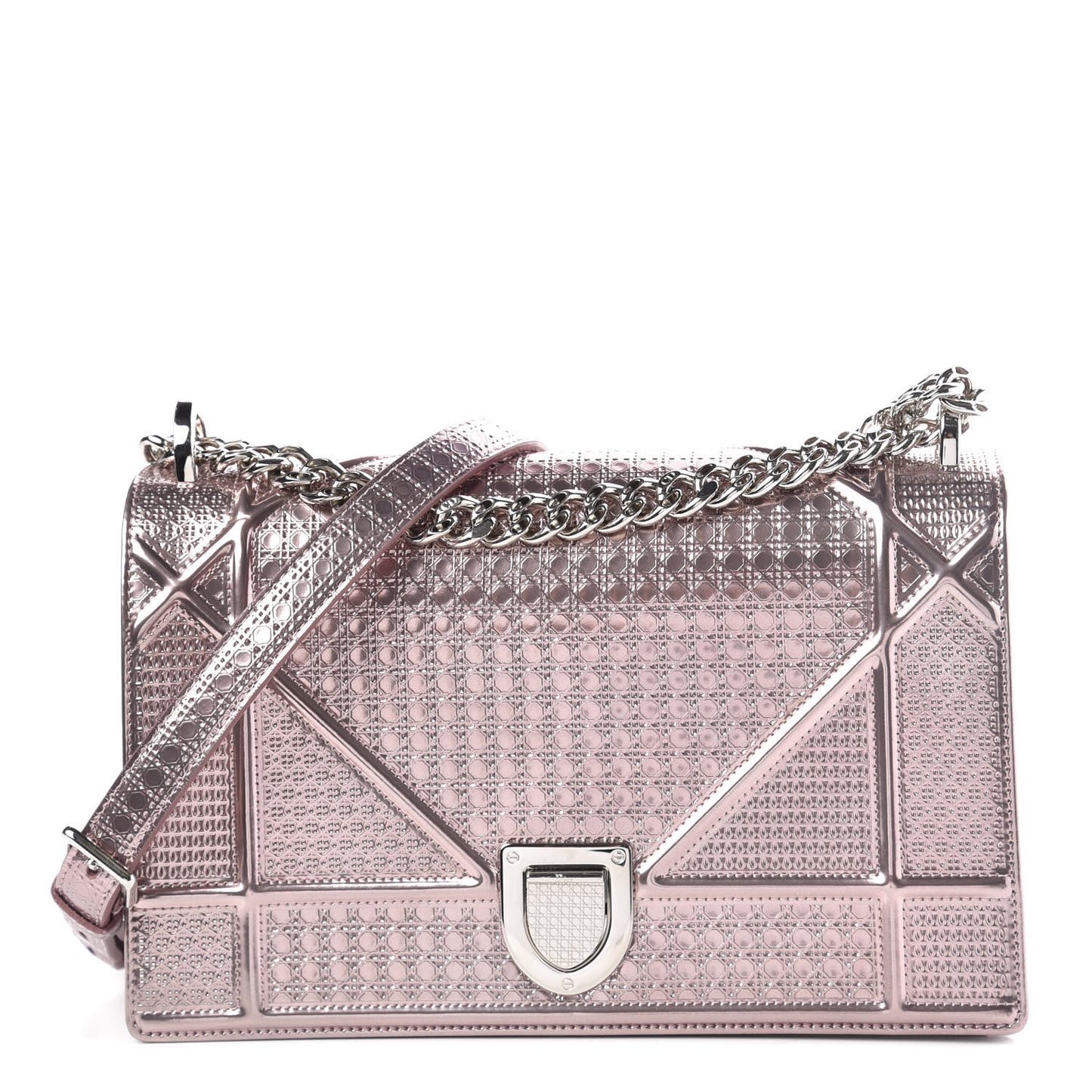 Metallic Patent Micro-Cannage Medium Diorama Flap Bag Pink