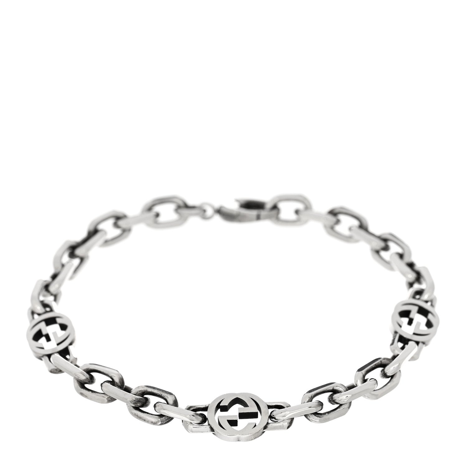 Gucci Sterling Silver Narrow Interlocking G Link Bracelet 1 of 3