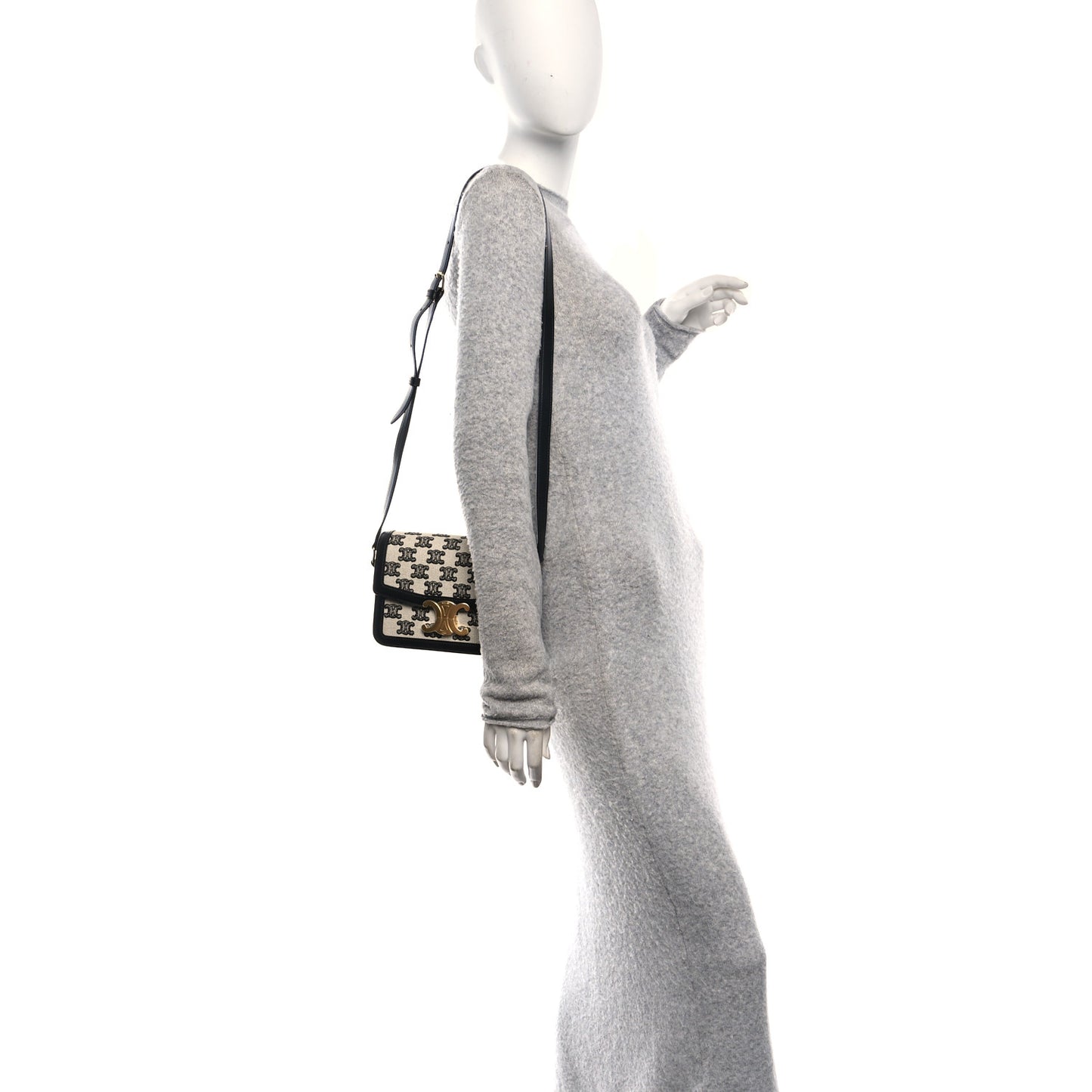 Canvas Calfskin Triomphe Embroidered Teen Triomphe Bag Black