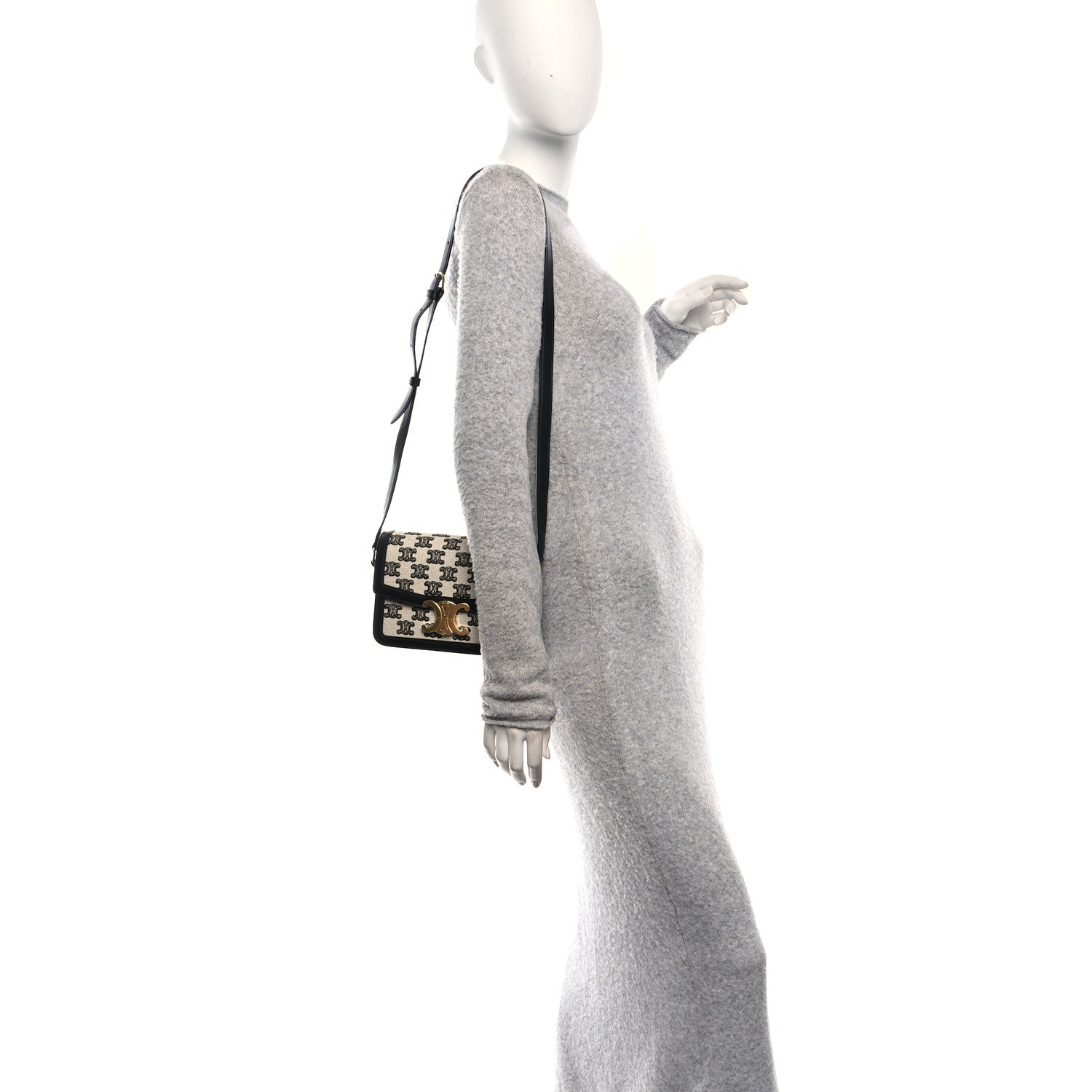 Celine Canvas Calfskin Triomphe Embroidered Teen Triomphe Bag Black 2 of 11