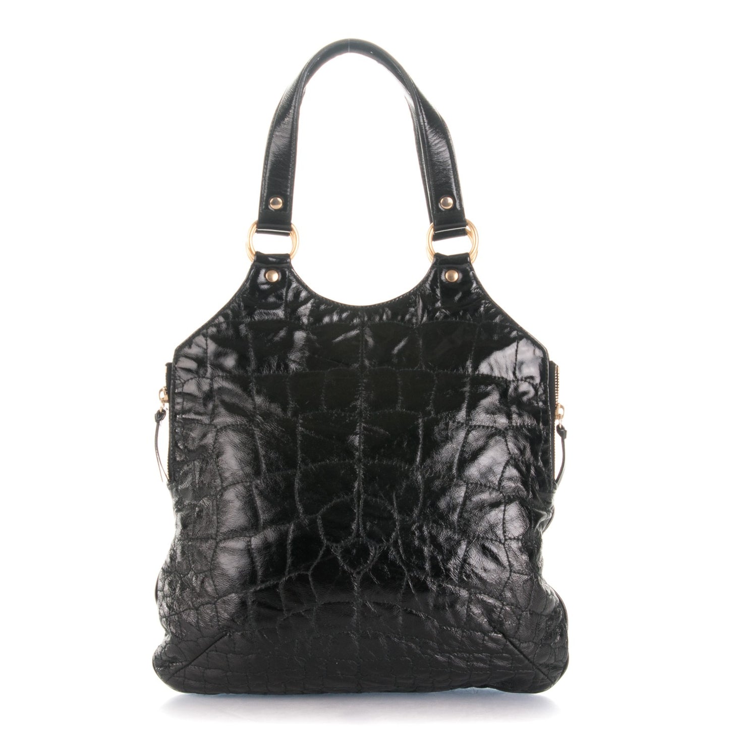 Patent Crocodile Embossed Tribute Tote Black