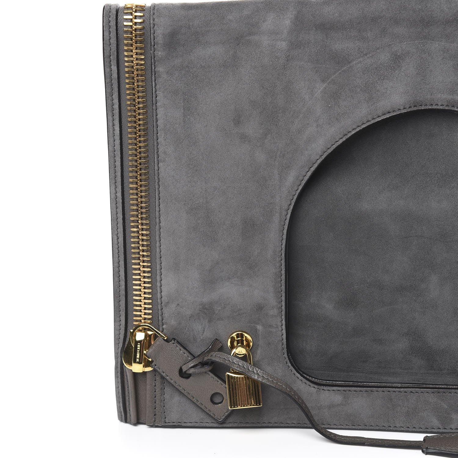 Tom Ford Suede Large Alix Padlock Zip Shoulder Bag Grey 9 of 13