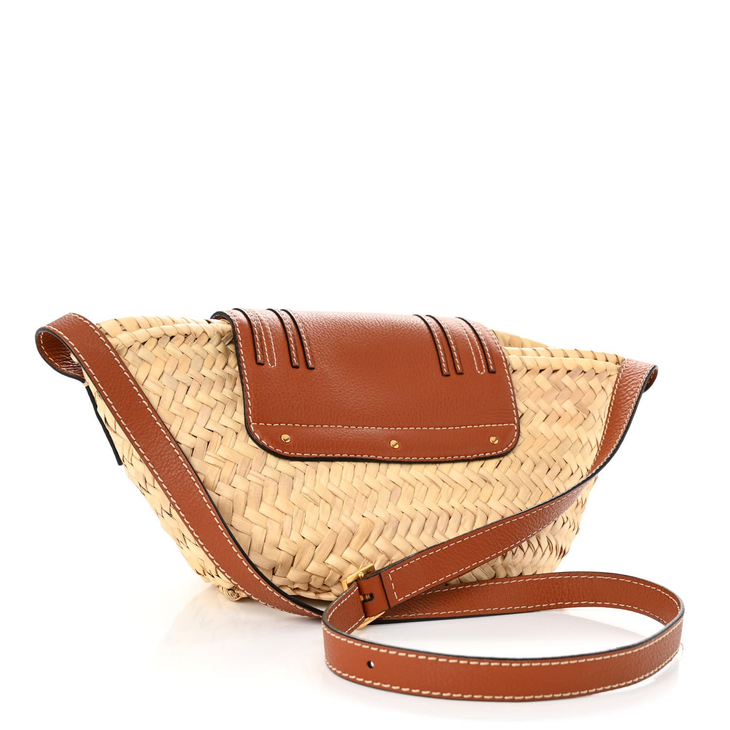 Raffia Small Grain Calfskin Medium Marcie Basket Tan