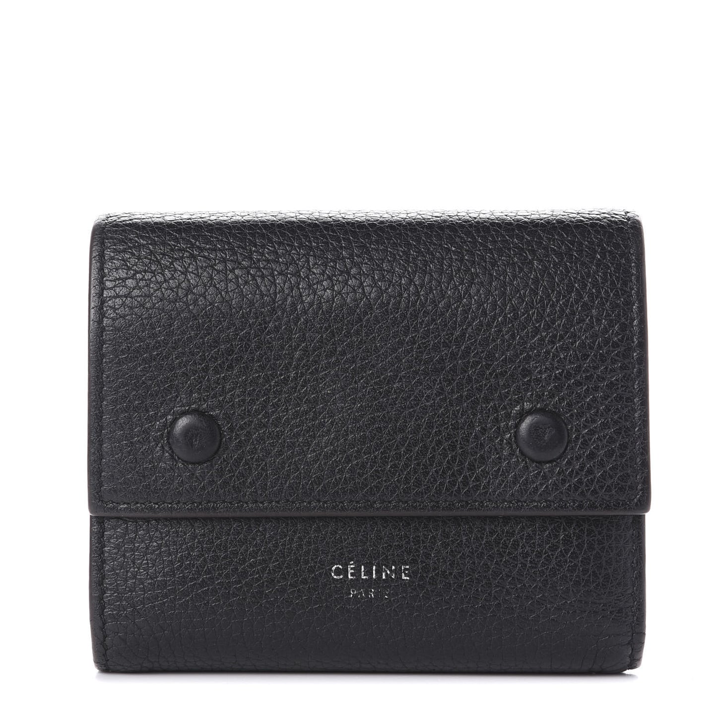 Drummed Calfskin Small Multifunction Folded Wallet Black