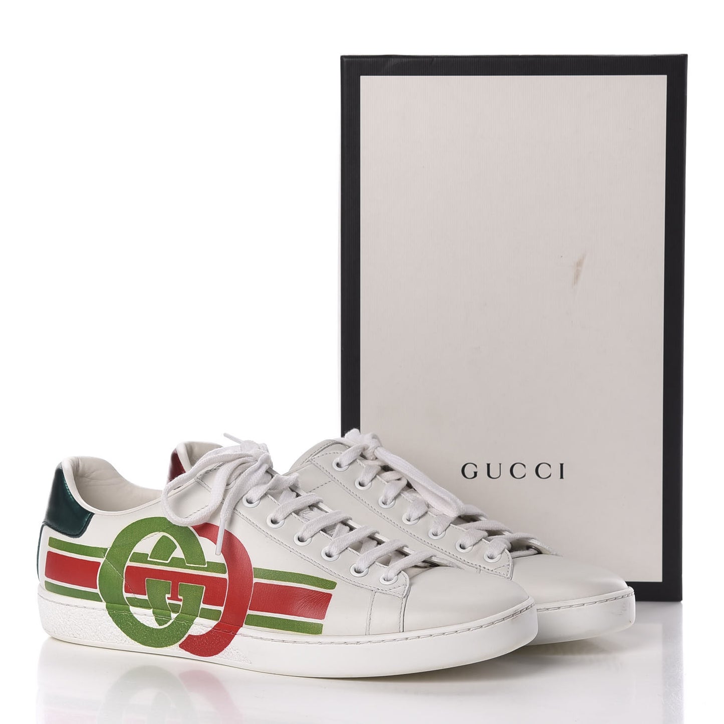 Calfskin Interlocking G Womens New Ace Sneakers 41 White Red Flame Green