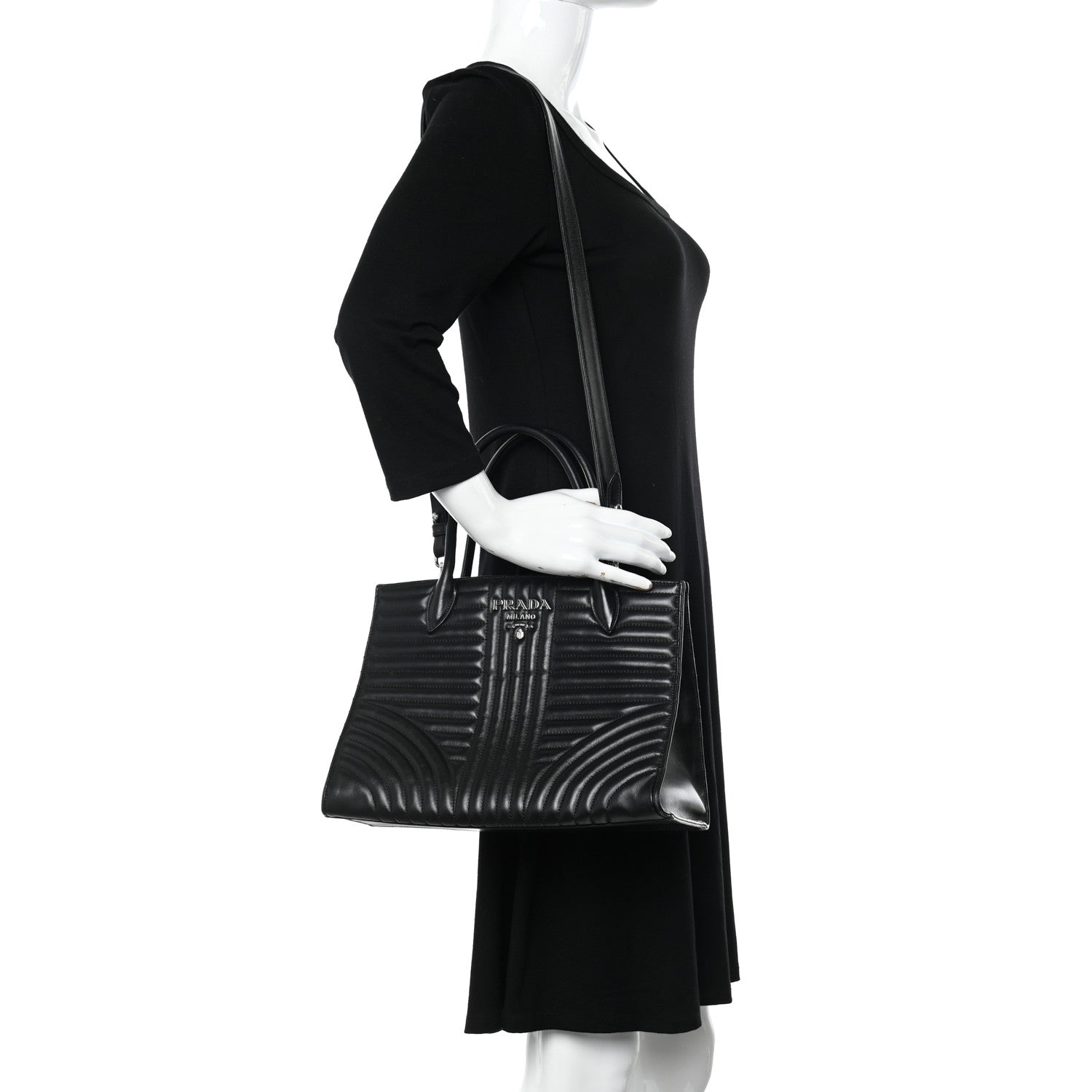 Prada Soft Calfskin Impunture Diagramme Tote Black 2 of 17