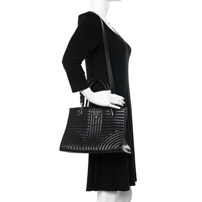 Prada Soft Calfskin Impunture Diagramme Tote Black 2 of 17