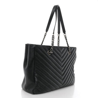 Saint Laurent Sheepskin Matelasse Chevron Large Monogram Shopping Bag Black 3 of 9