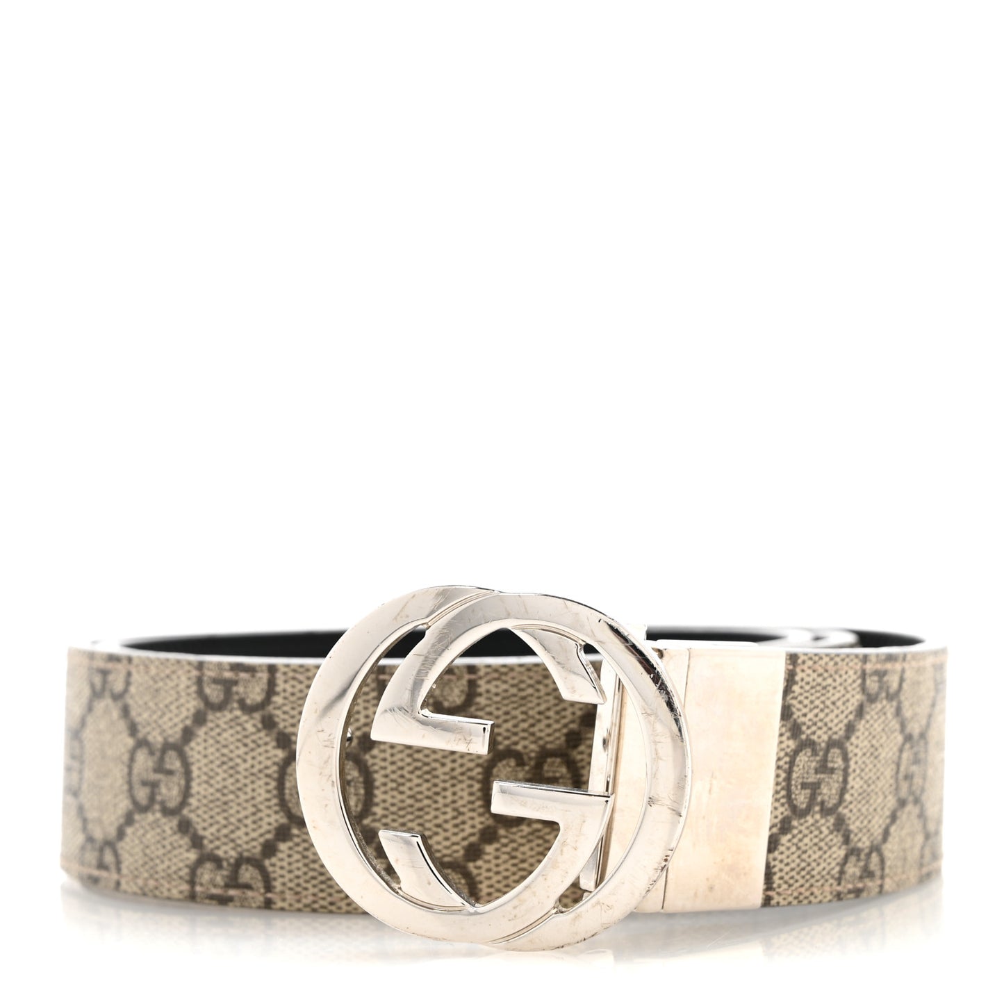 GG Supreme Monogram Selleria Calfskin Interlocking G Reversible 37mm Belt 90 36 Beige Ebony Black
