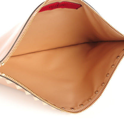 Valentino Garavani Vitello Large Rockstud Zip Pouch Soft Noisette 4 of 5