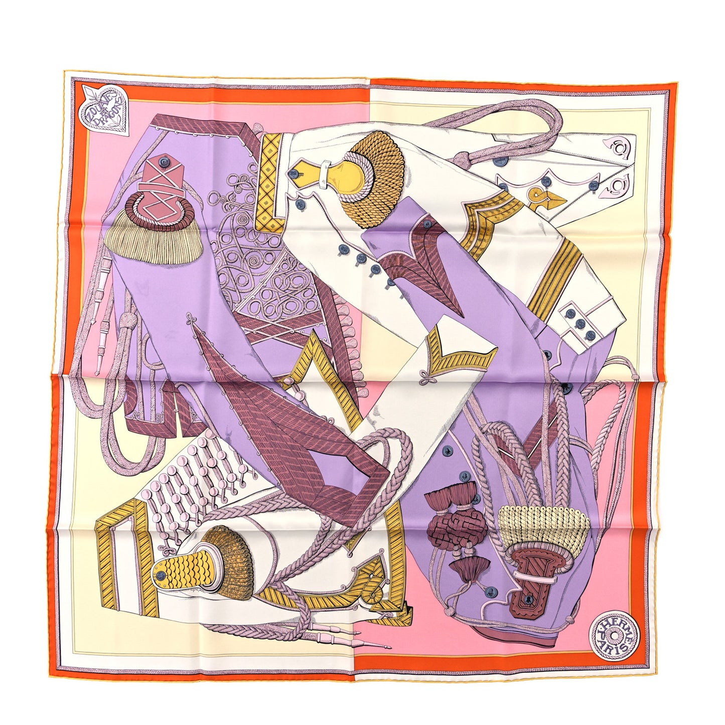Silk Zouaves Et Dragons Scarf 90 Jaune Pale Mauve Rose