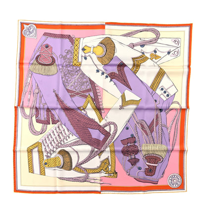 Hermes Silk Zouaves Et Dragons Scarf 90 Jaune Pale Mauve Rose 1 of 4