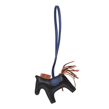 Hermes Milo Lambskin Grigri Rodeo Horse Bag Charm PM Black Bleu Saphir Gold 1 of 4