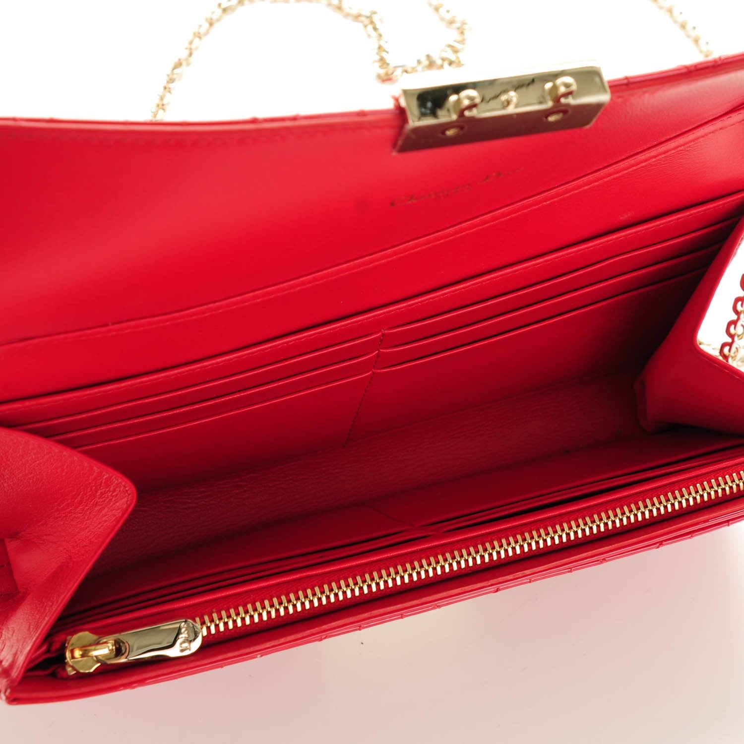 Christian Dior Patent Cannage Miss Dior Chain Wallet Red 5 of 7